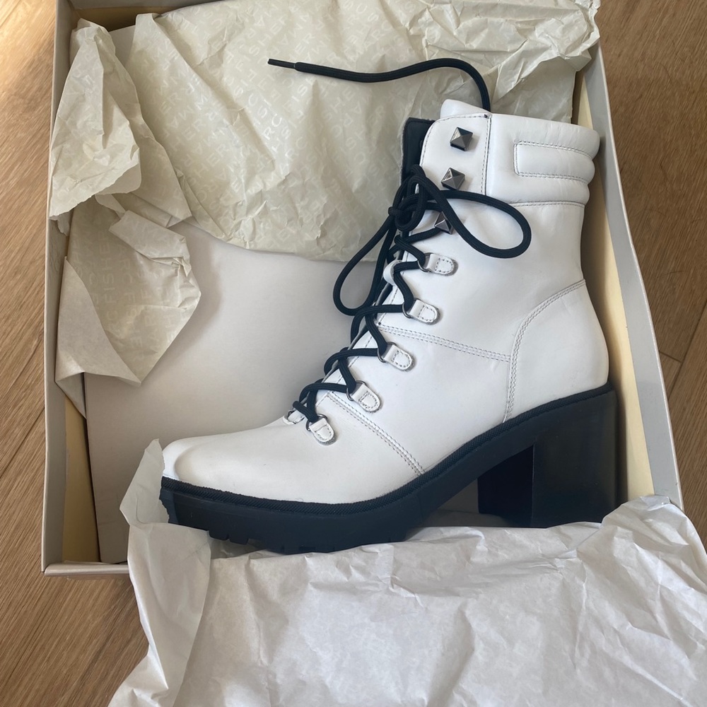 Marc Fisher White Leather Labonie Combat Boots 8.5